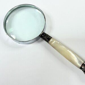 Antique English Mother-of-Pearl and Sterling Handheld Magnifying Glass SS179